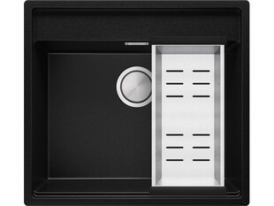 Granieten spoelbak zonder afdruiprek met een grote bak MAX en planchet voor accessoires Bergen 60 Low Cut + Gratis