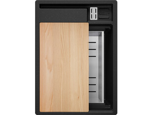 Granieten keukengootsteen met één bak zonder afdruipgedeelte en ruimte voor accessoires en snijplank Oslo 40 Pocket Multilevel + Gratis